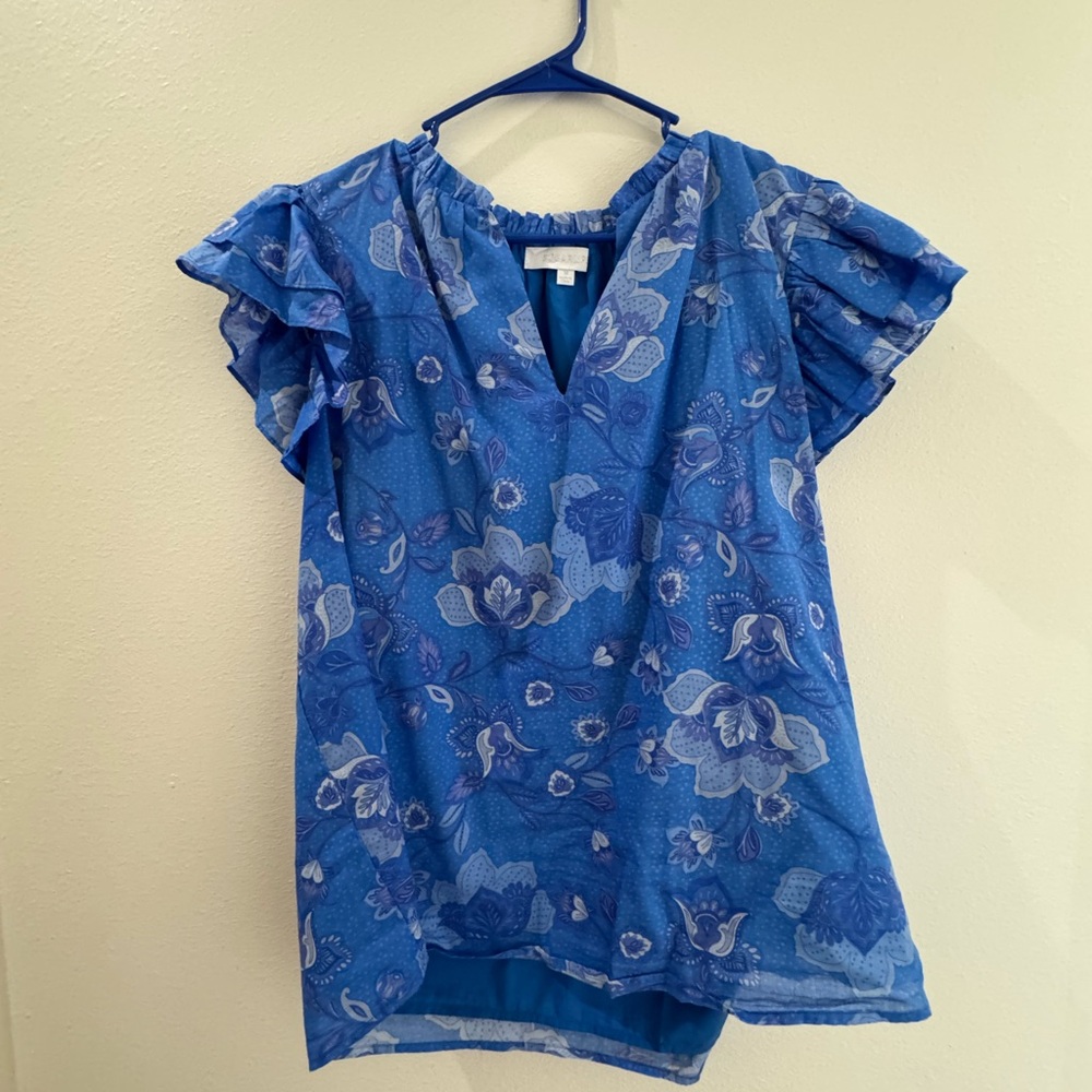 Sugarlips Blue Floral Ruffle Blouse